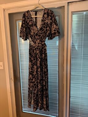 Z supply Black Floral  Maxi Dress with Beige Print